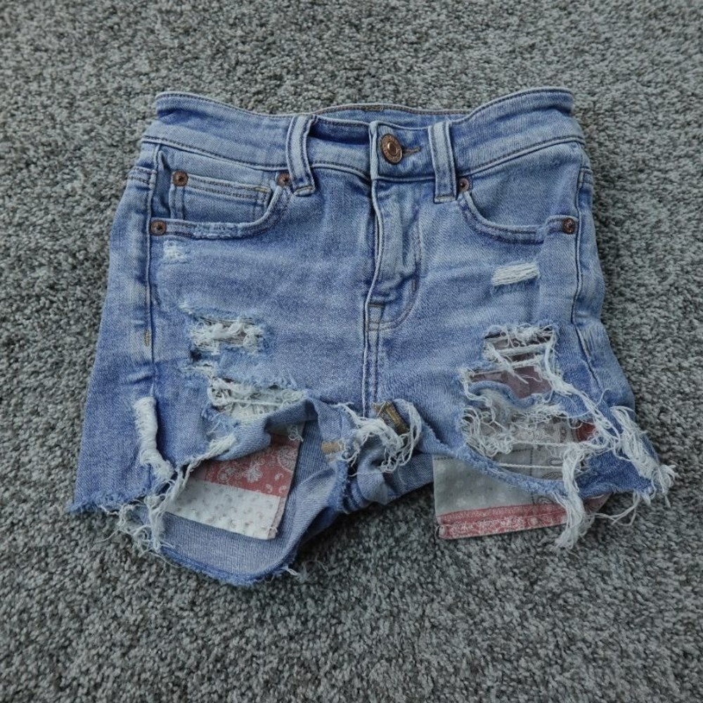 American Eagle Shorts Womens 000 Blue Denim Jean Jorts Low Rise Mini Micro Booty